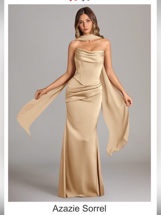 Azazie Dresses & Skirts - Azazie Strapless Satin Evening Gown in Champagne 12